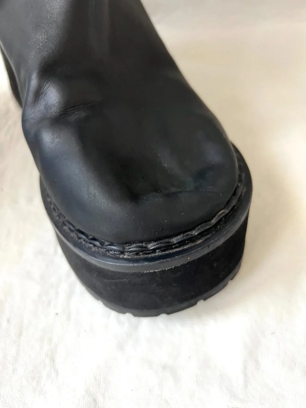UNIF platform boots black leather womens 11 Parker chunky high heel mid calf zip